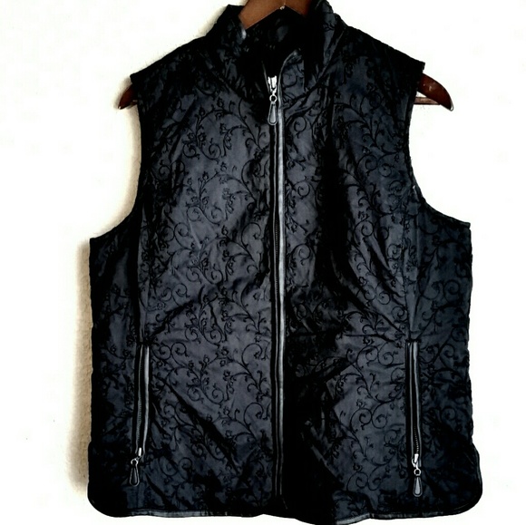 Eddie Bauer Jackets & Blazers - Black Goosedown Brocade Puffy Vest Sz L